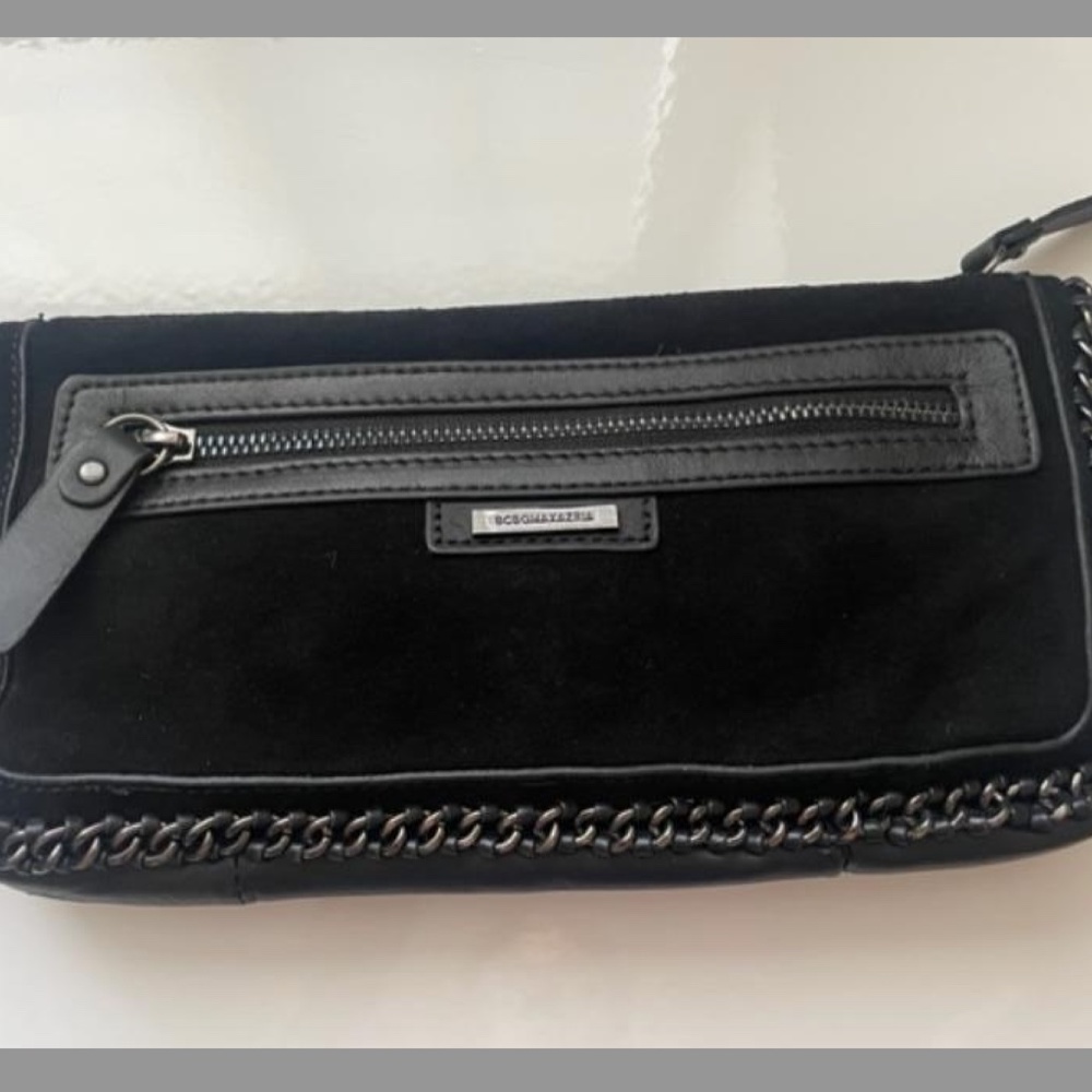 NWT BCBG MAXAZRIA BLACK LEATHER n SUEDE CLUTCH CHAINS - Picture 4 of 5